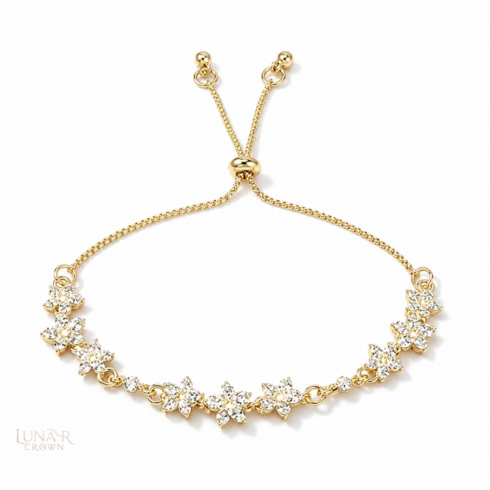 Adjustable Floral Bracelet — Gold Tone