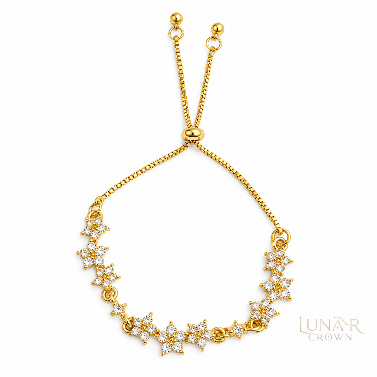 Floral Sparkle Adjustable Bracelet — Gold Tone