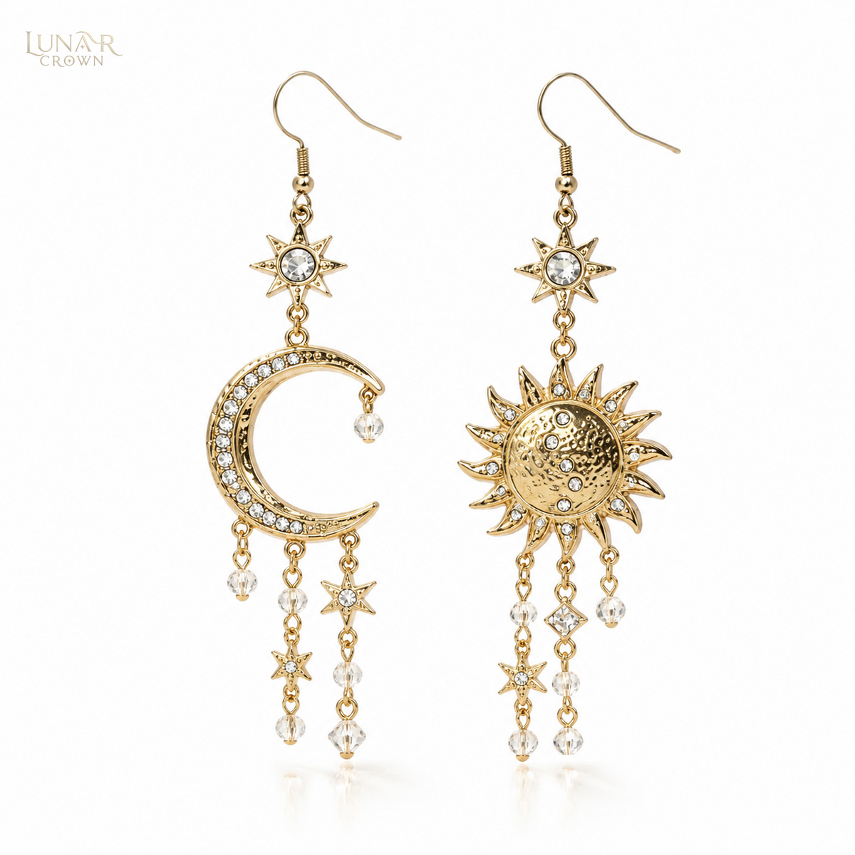 Sun & Moon Drop Earrings — Gold Tone