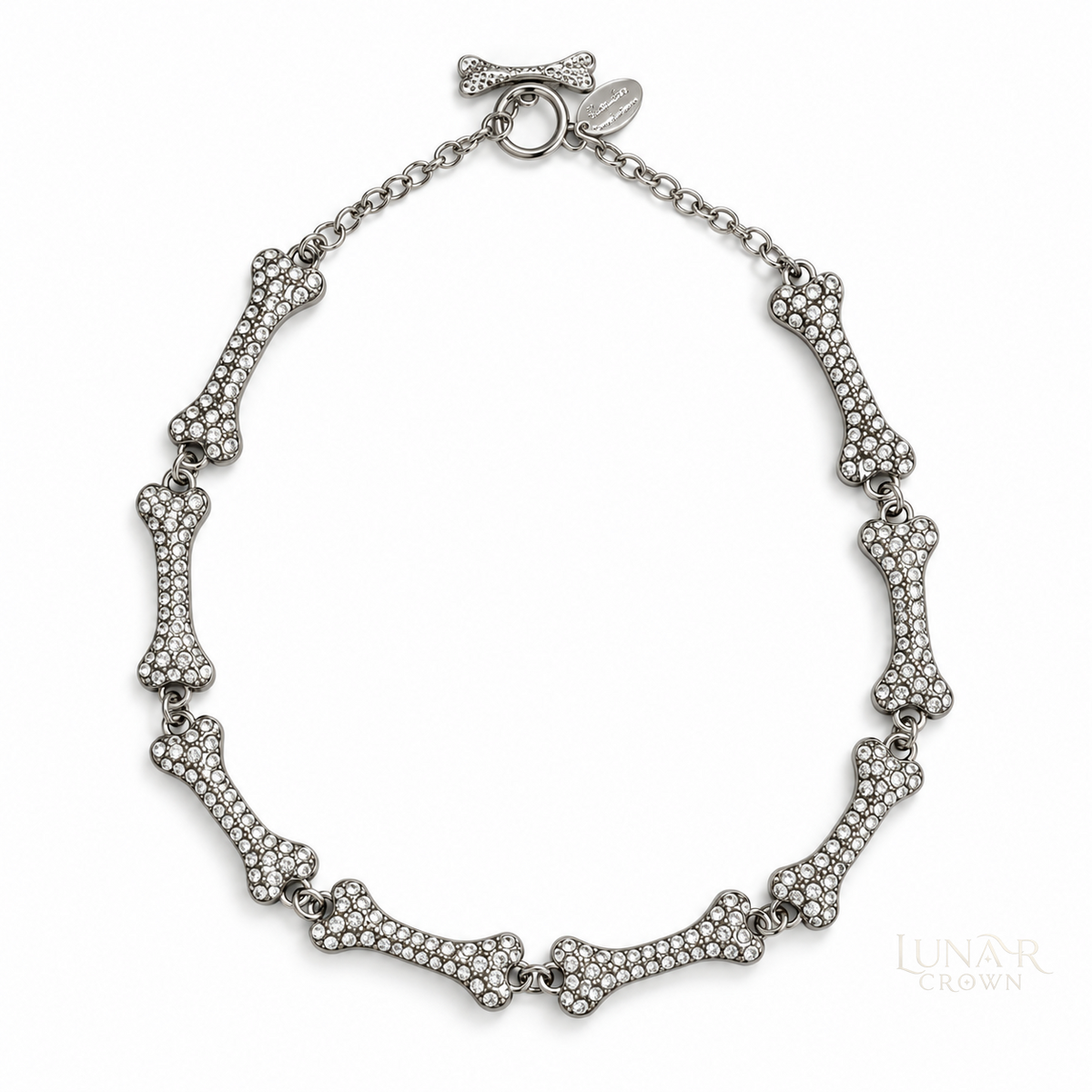 Sparkling Bone Link Necklace — Silver Tone