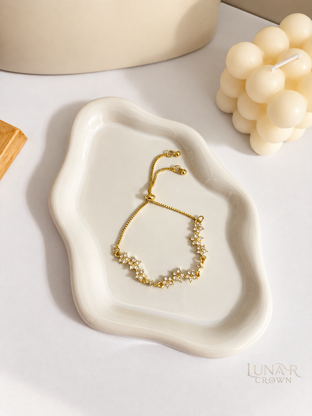 Floral Sparkle Adjustable Bracelet — Gold Tone