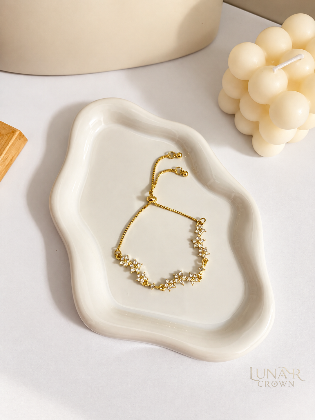 Floral Sparkle Adjustable Bracelet — Gold Tone