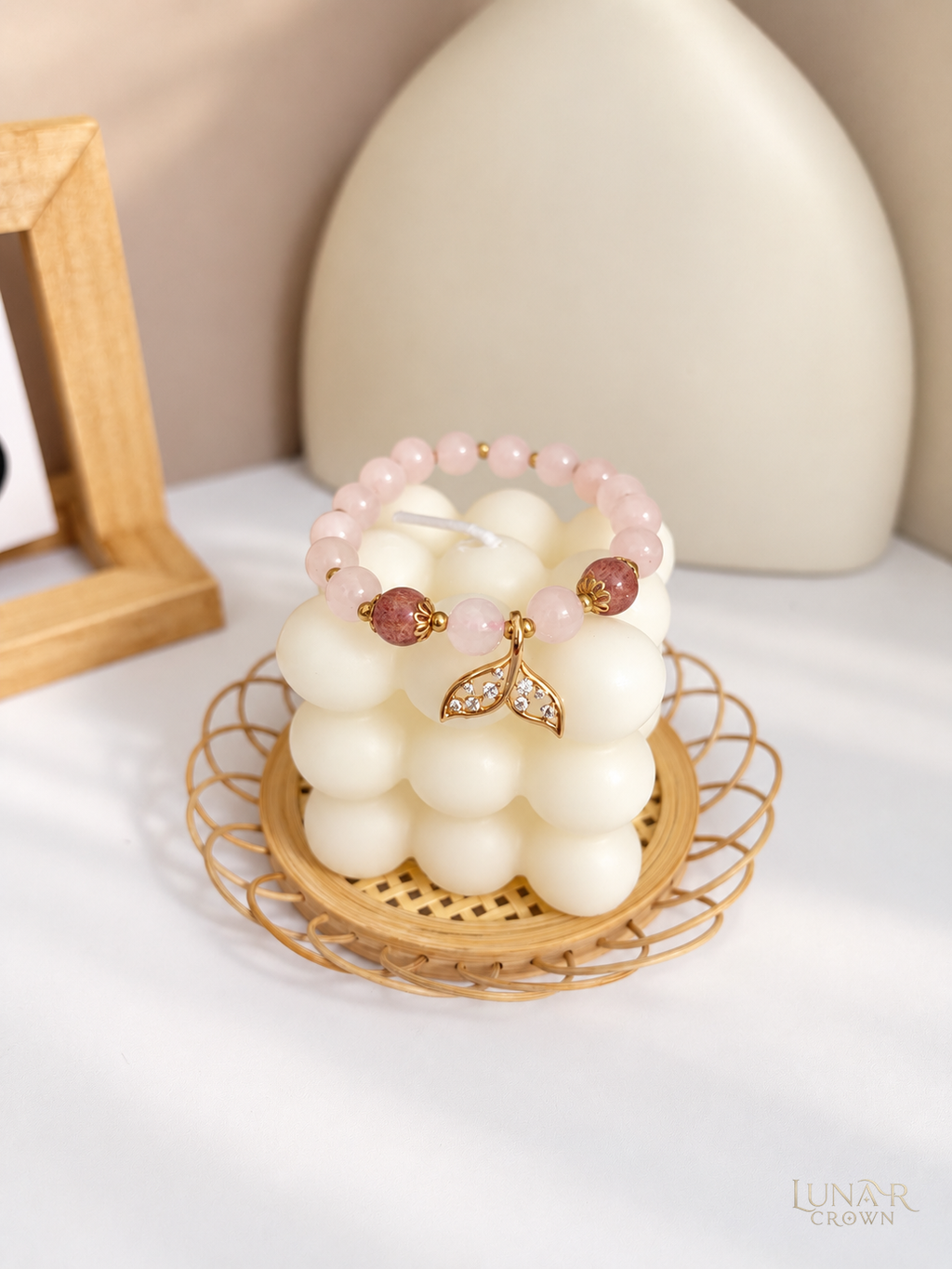Strawberry Quartz Mermaid Tail Bracelet — Pink