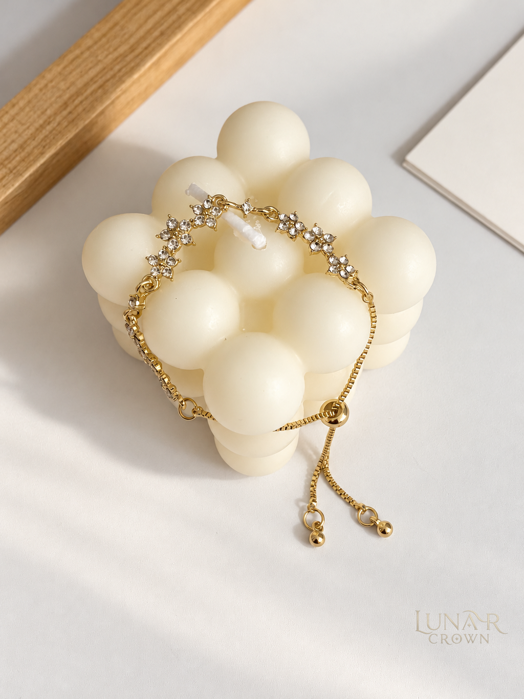 Floral Sparkle Adjustable Bracelet — Gold Tone