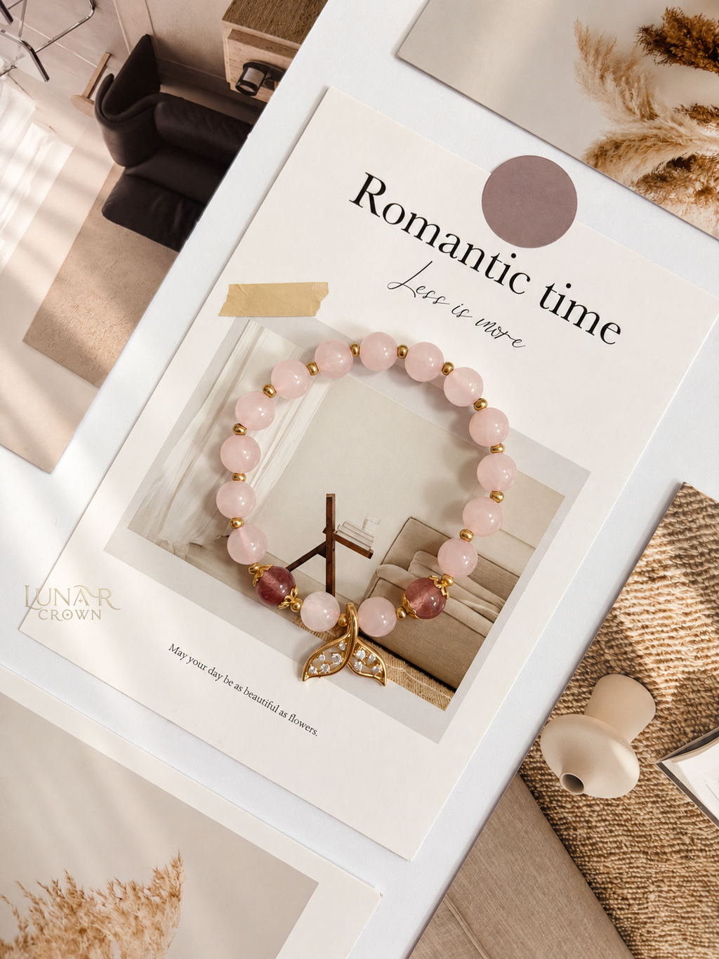 Strawberry Quartz Mermaid Tail Bracelet — Pink