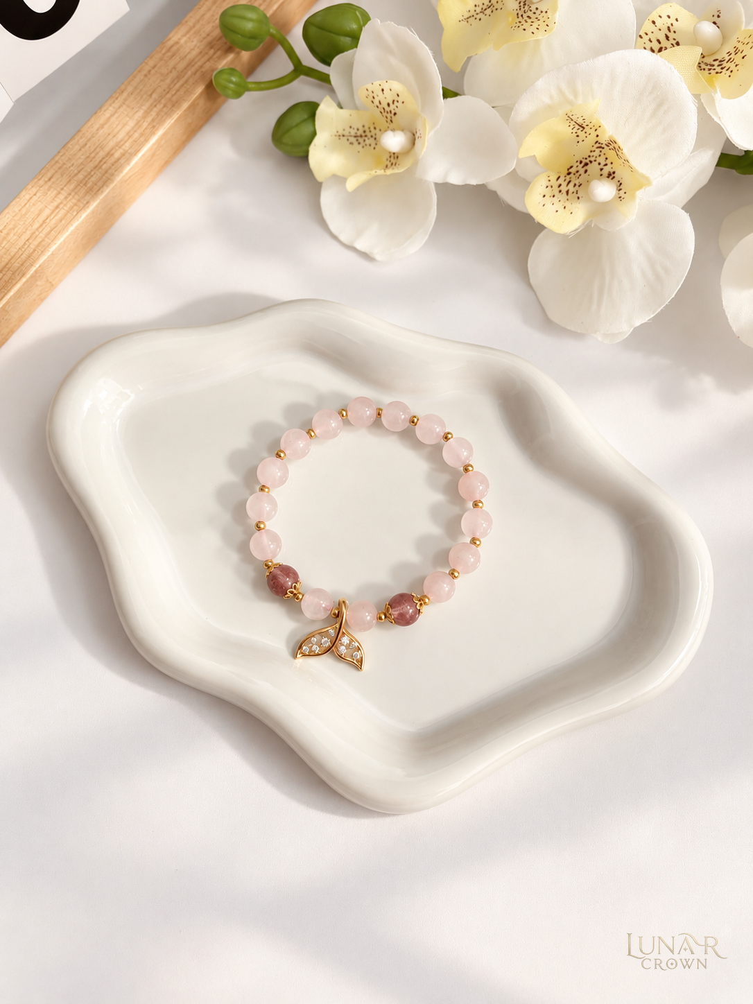Strawberry Quartz Mermaid Tail Bracelet — Pink