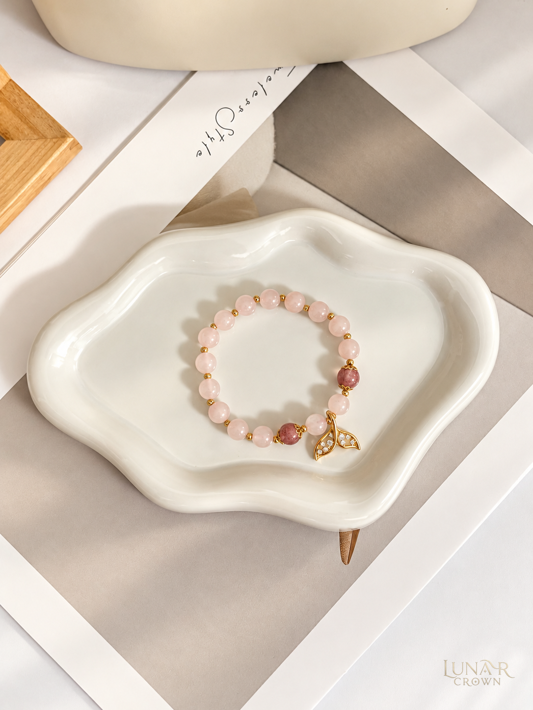 Strawberry Quartz Mermaid Tail Bracelet — Pink
