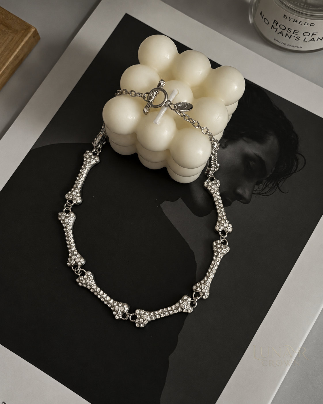 Sparkling Bone Link Necklace — Silver Tone