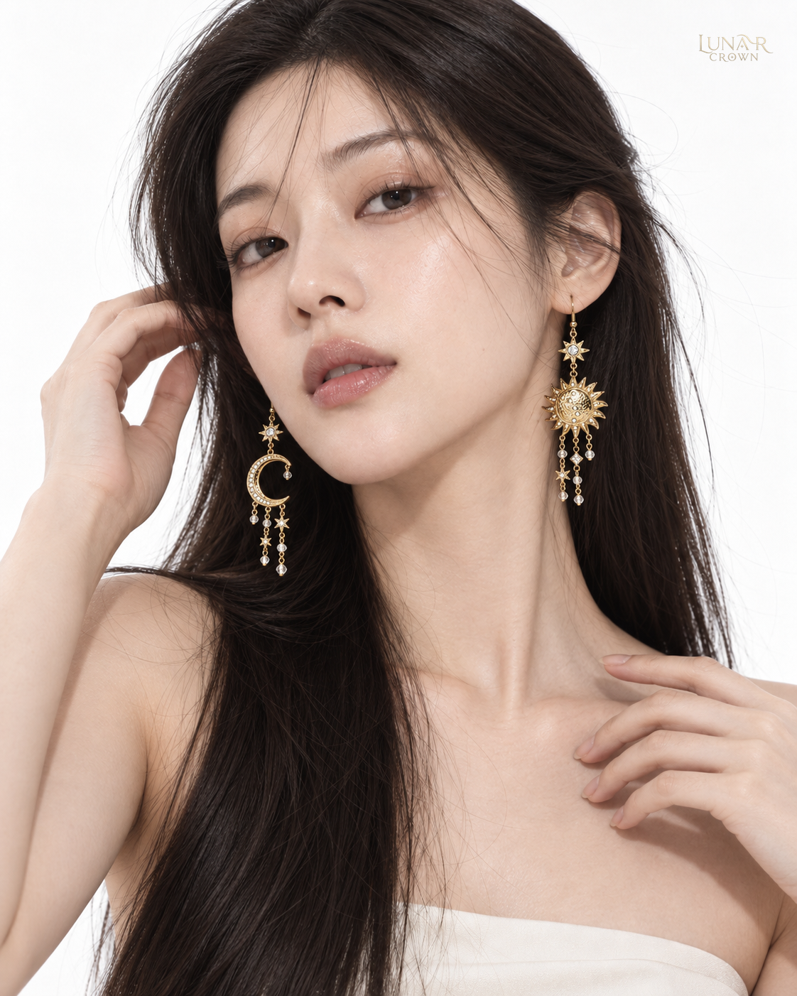 Sun & Moon Drop Earrings — Gold Tone