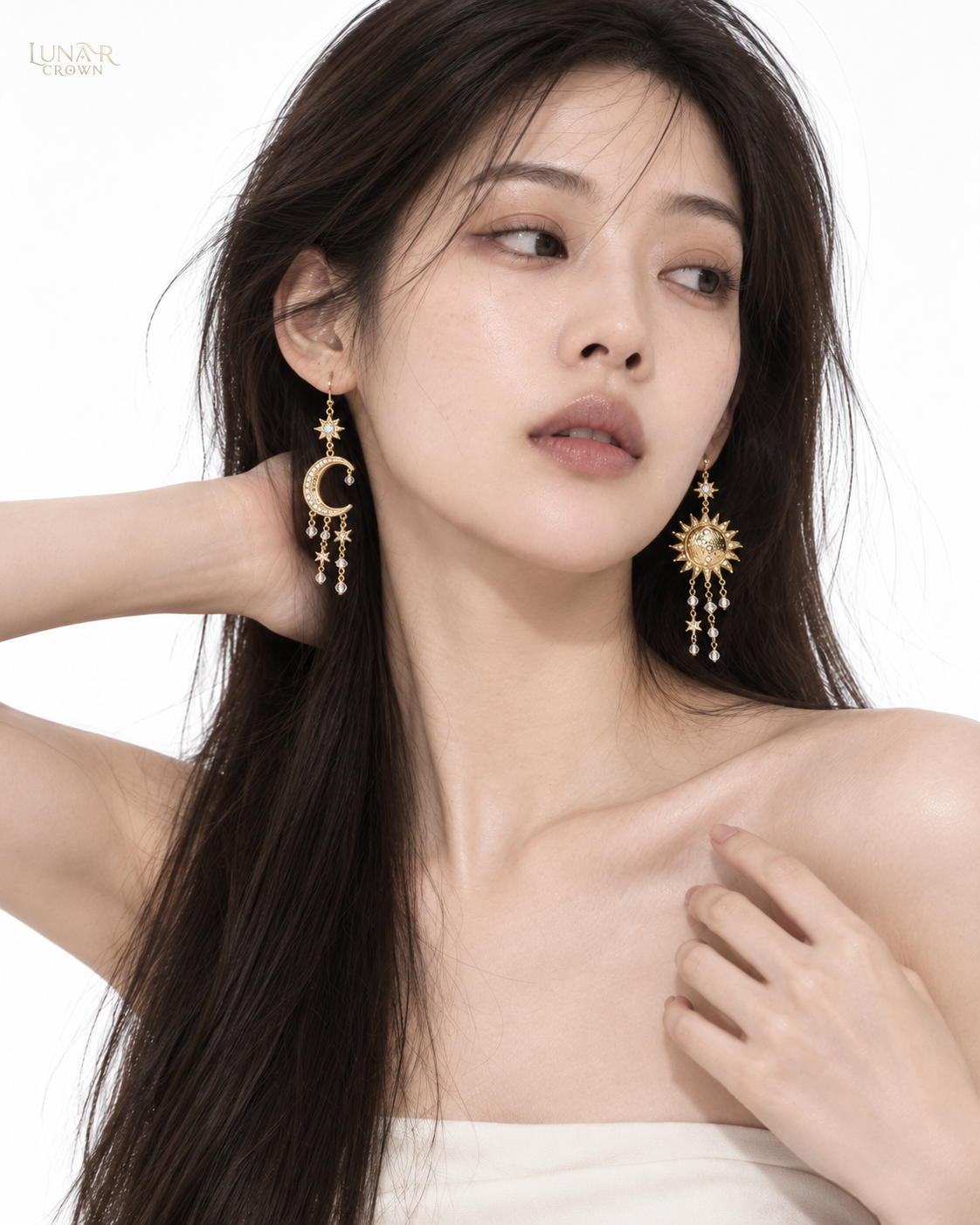 Sun & Moon Drop Earrings — Gold Tone