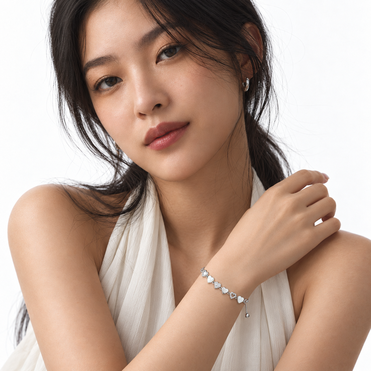 Adjustable Heart Bracelet — Silver Tone