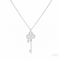 Crown Key Pendant Necklace — Silver Tone