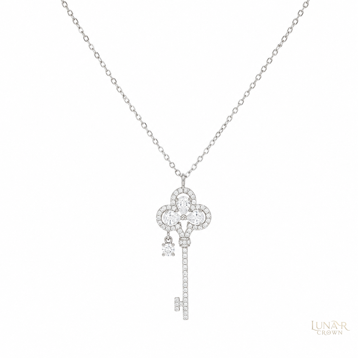 Crown Key Pendant Necklace — Silver Tone