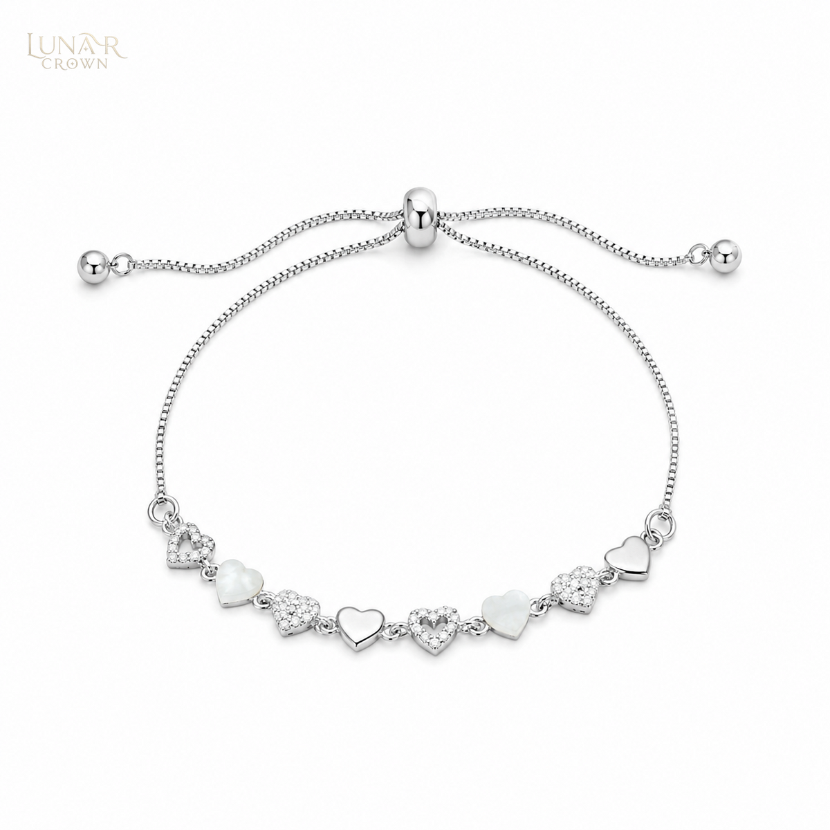 Adjustable Heart Bracelet — Silver Tone