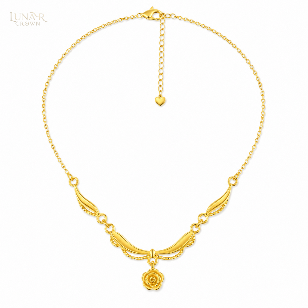 Rose Pendant Necklace — Gold Tone