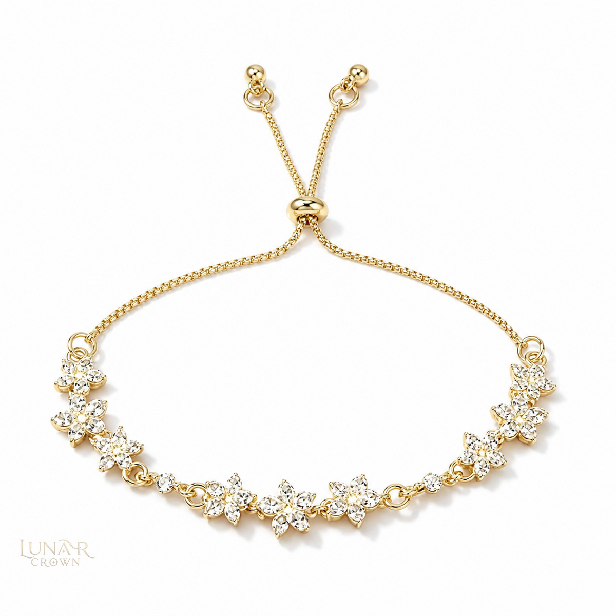 Adjustable Floral Bracelet — Gold Tone