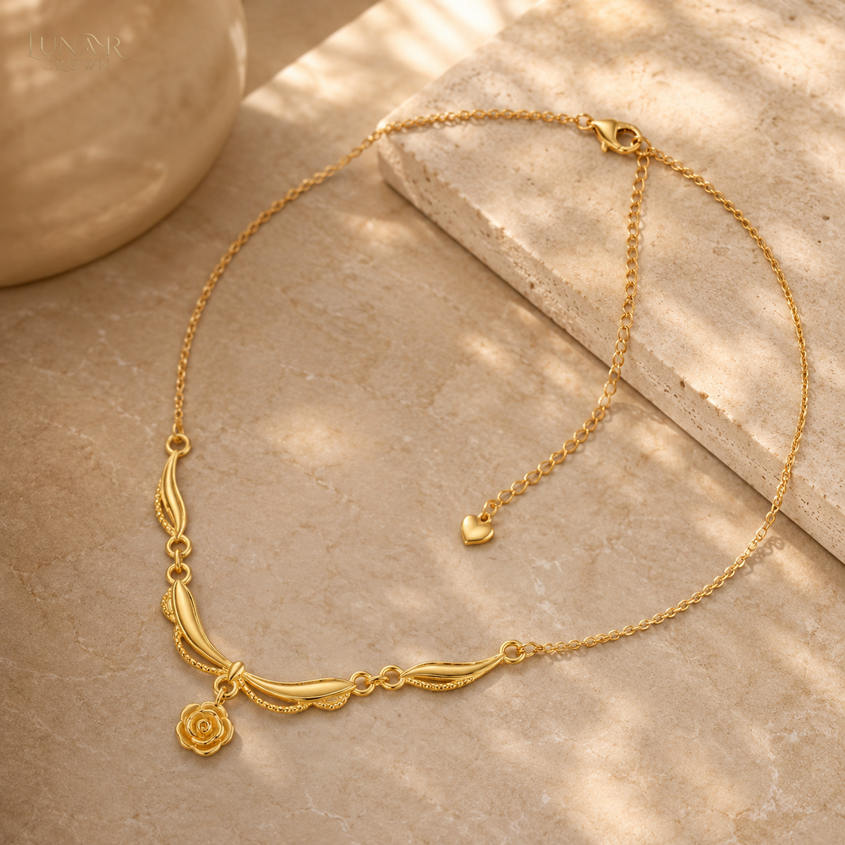 Rose Pendant Necklace — Gold Tone