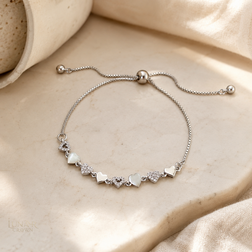Adjustable Heart Bracelet — Silver Tone