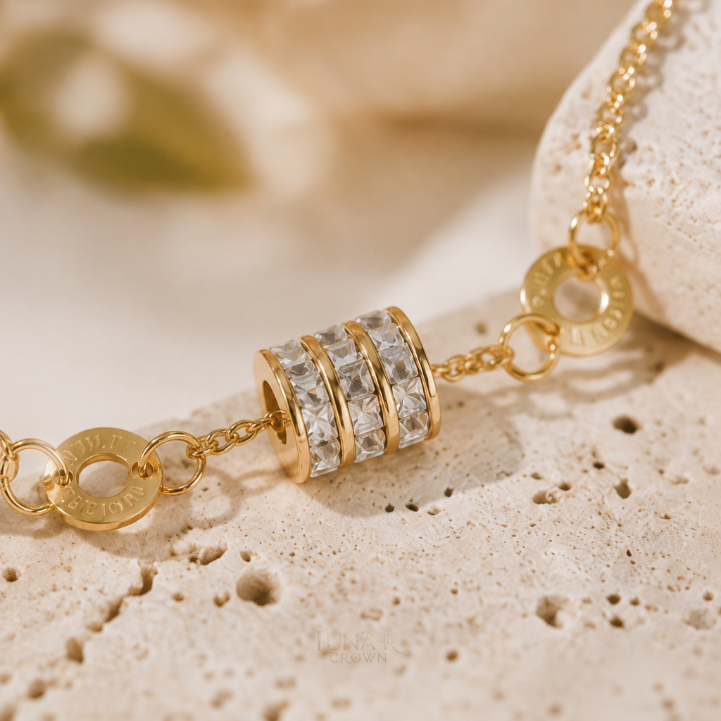 Sparkling Cylinder Bracelet — Gold Tone