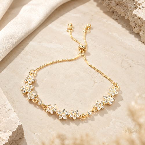 Adjustable Floral Bracelet — Gold Tone