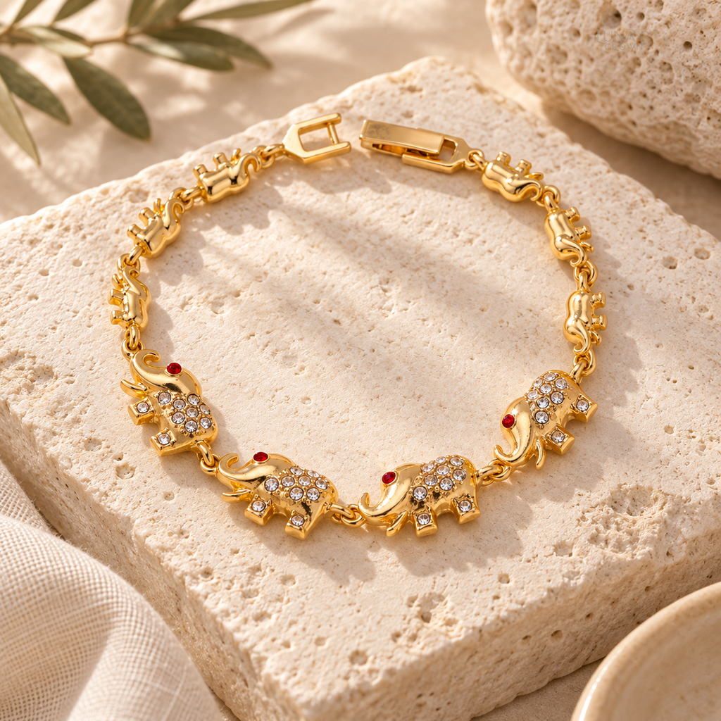 Elephant Bracelet — Gold Tone & White