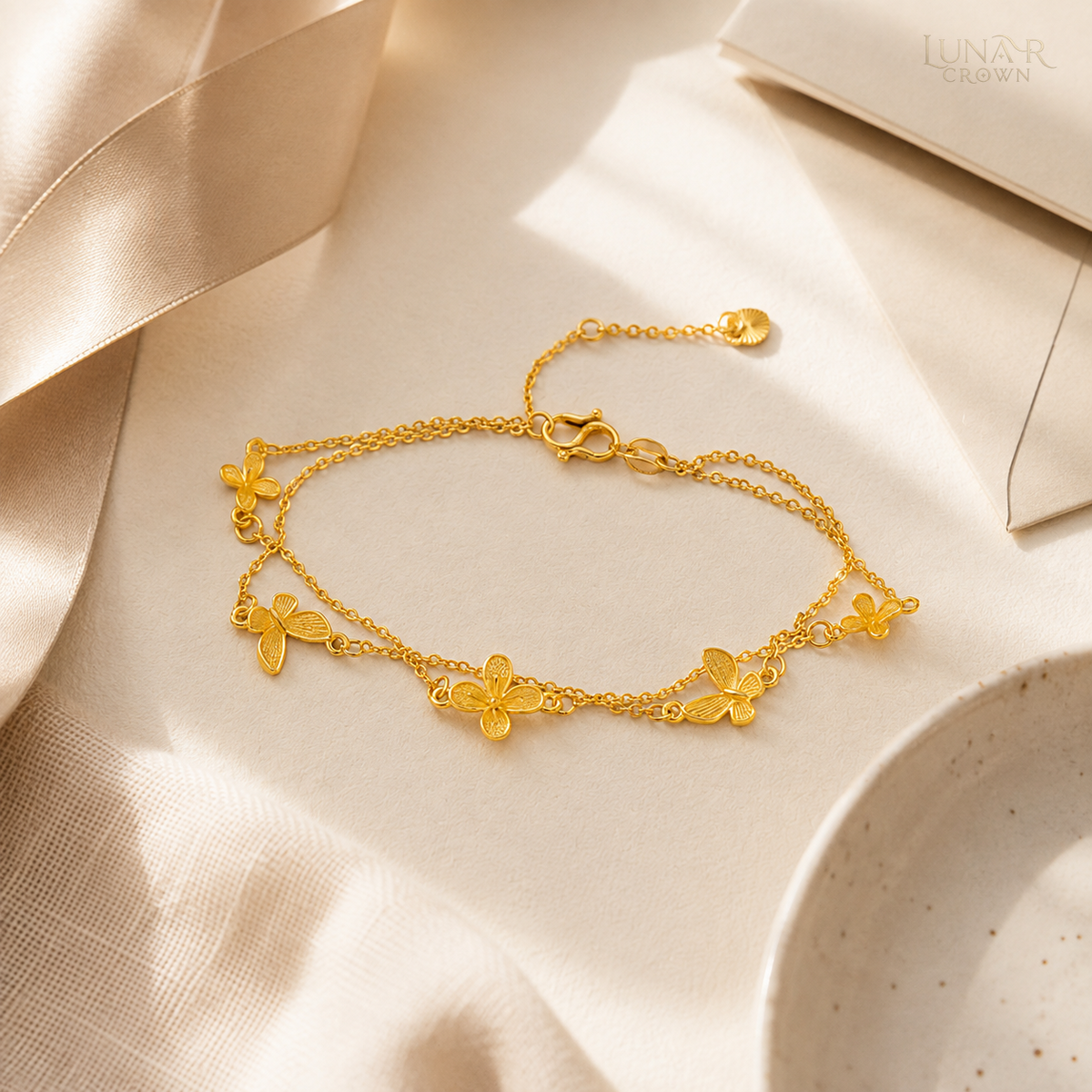Double-Layer Butterfly Bracelet — Gold Tone