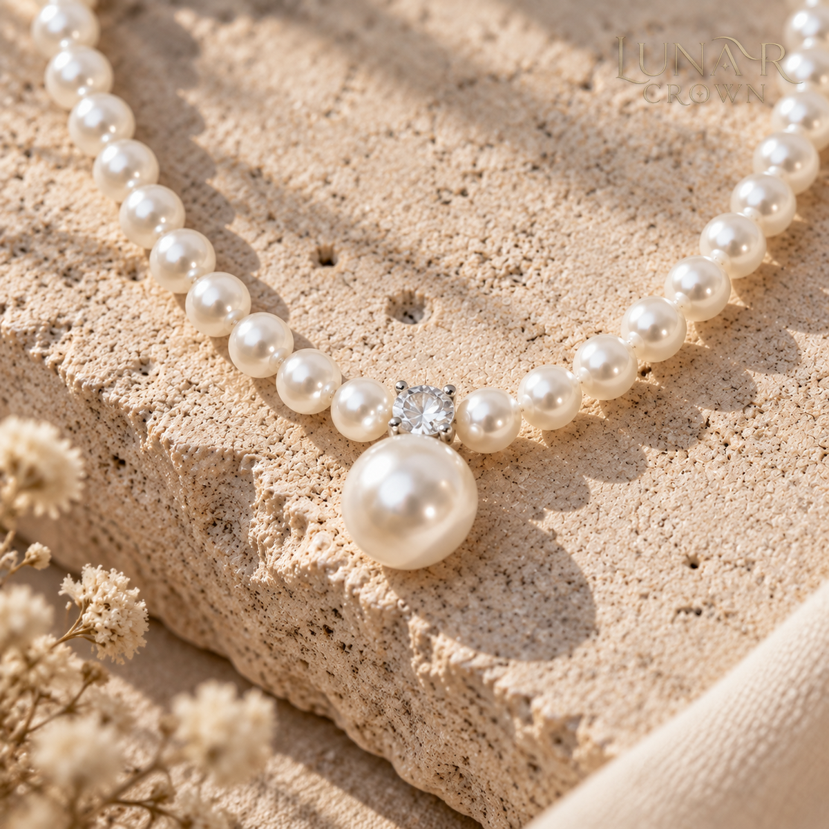 Pearl Bead Pendant Necklace — White