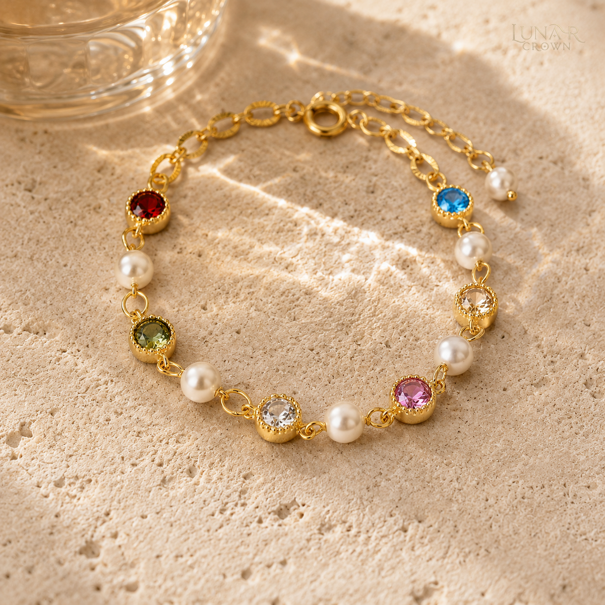 Colorful Bead Bracelet — Gold Tone