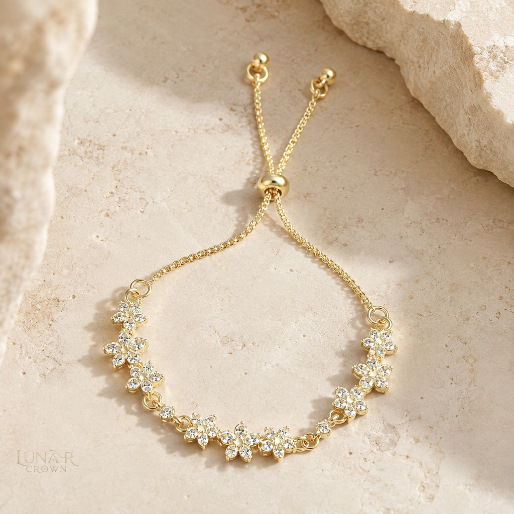 Adjustable Floral Bracelet — Gold Tone