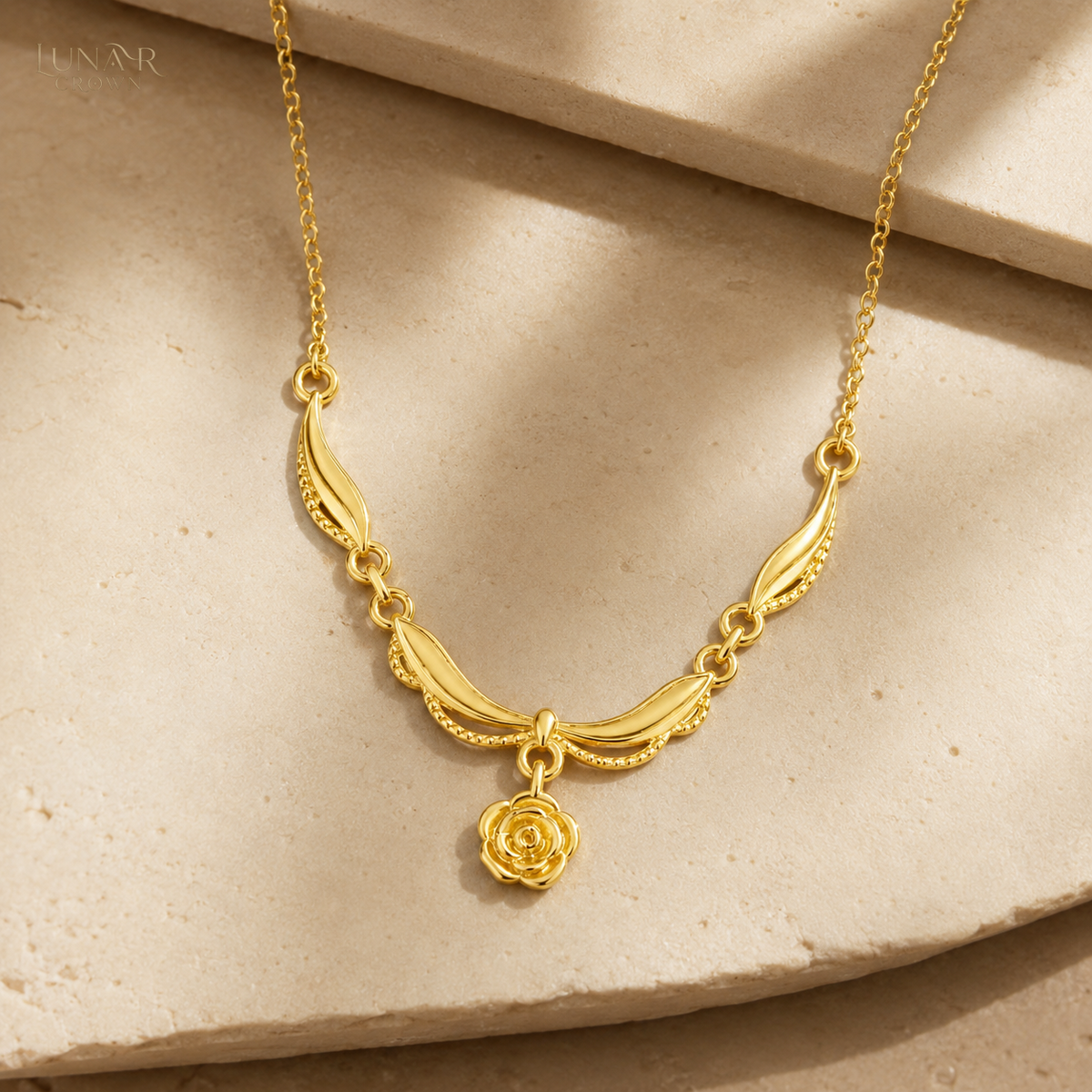 Rose Pendant Necklace — Gold Tone