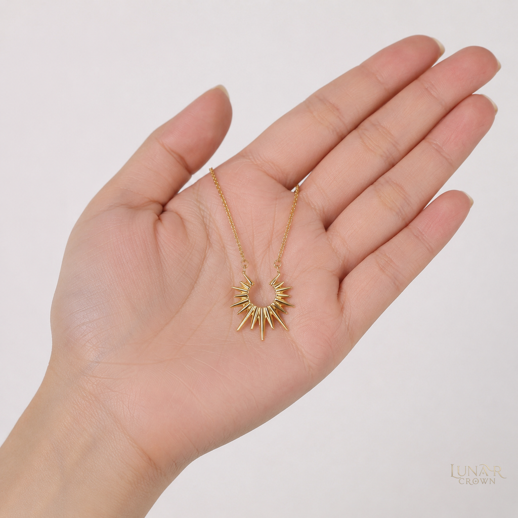 Half Sun Pendant Necklace — Gold Tone
