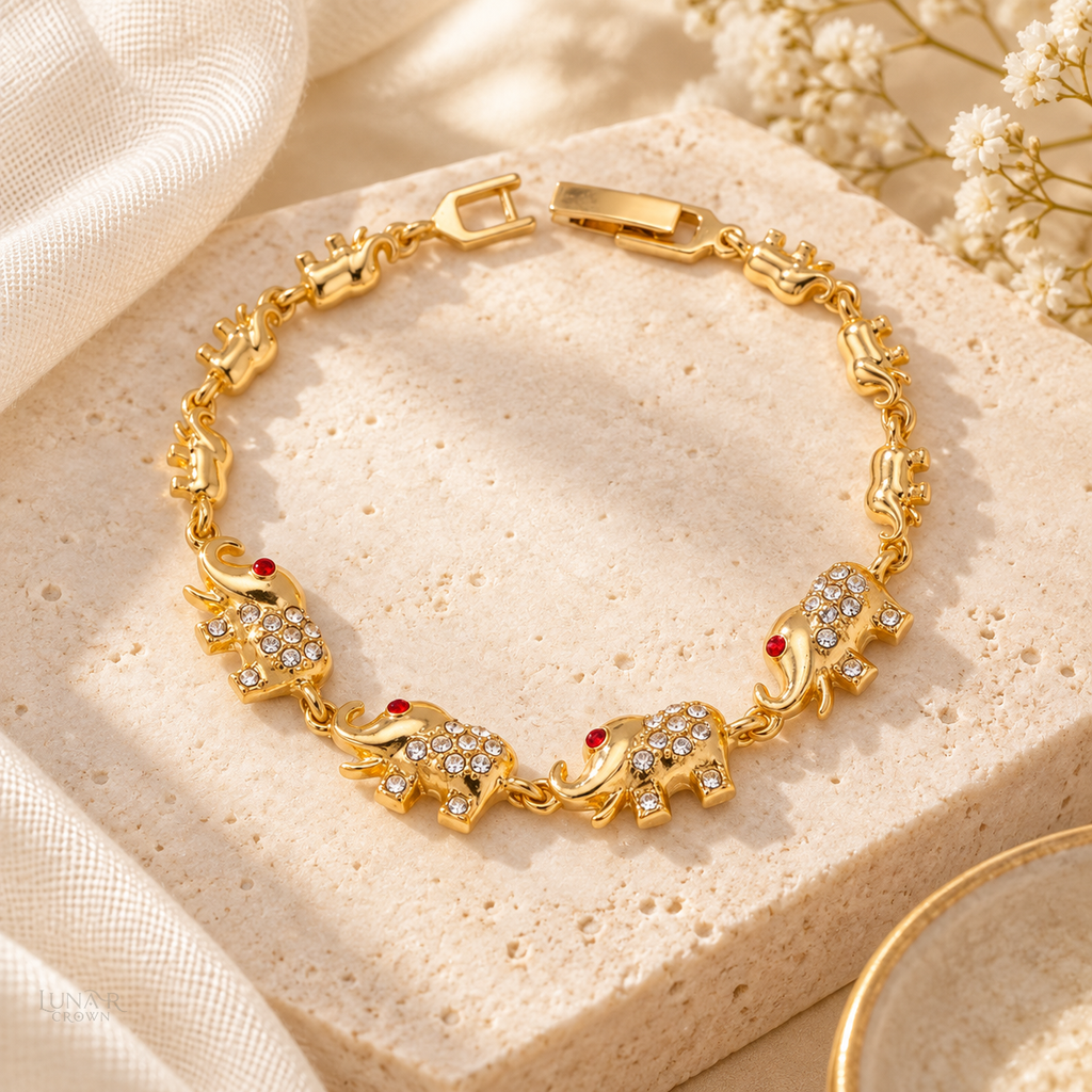 Elephant Bracelet — Gold Tone & White