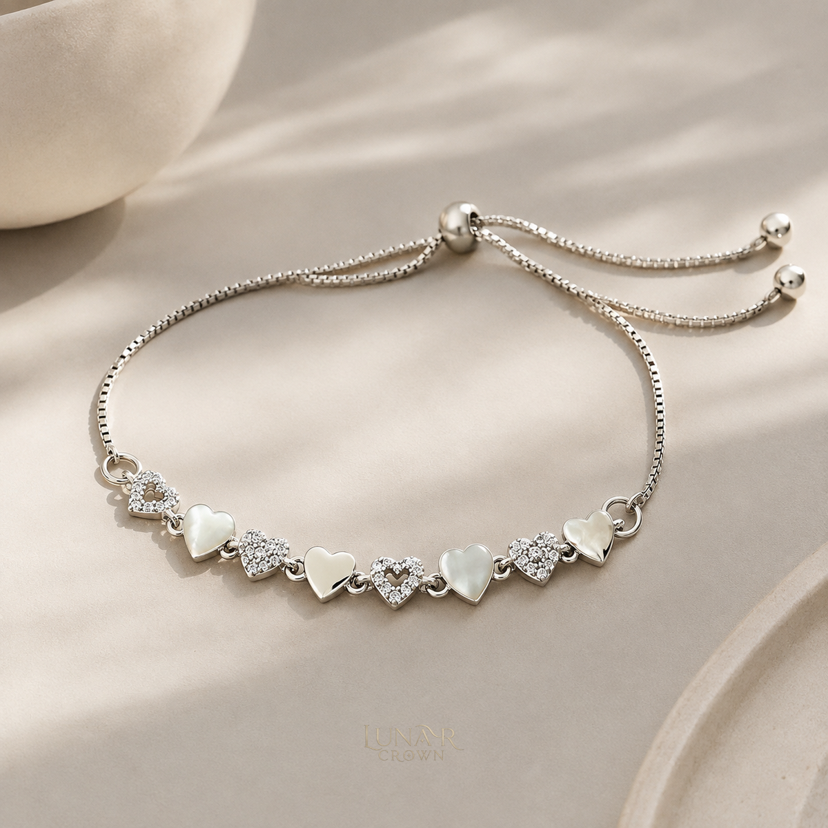 Adjustable Heart Bracelet — Silver Tone