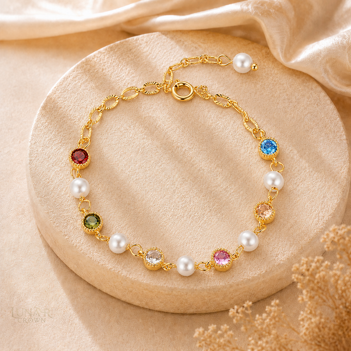 Colorful Bead Bracelet — Gold Tone