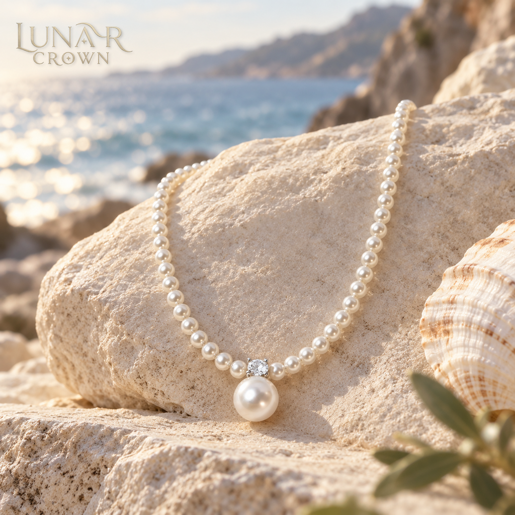 Pearl Bead Pendant Necklace — White