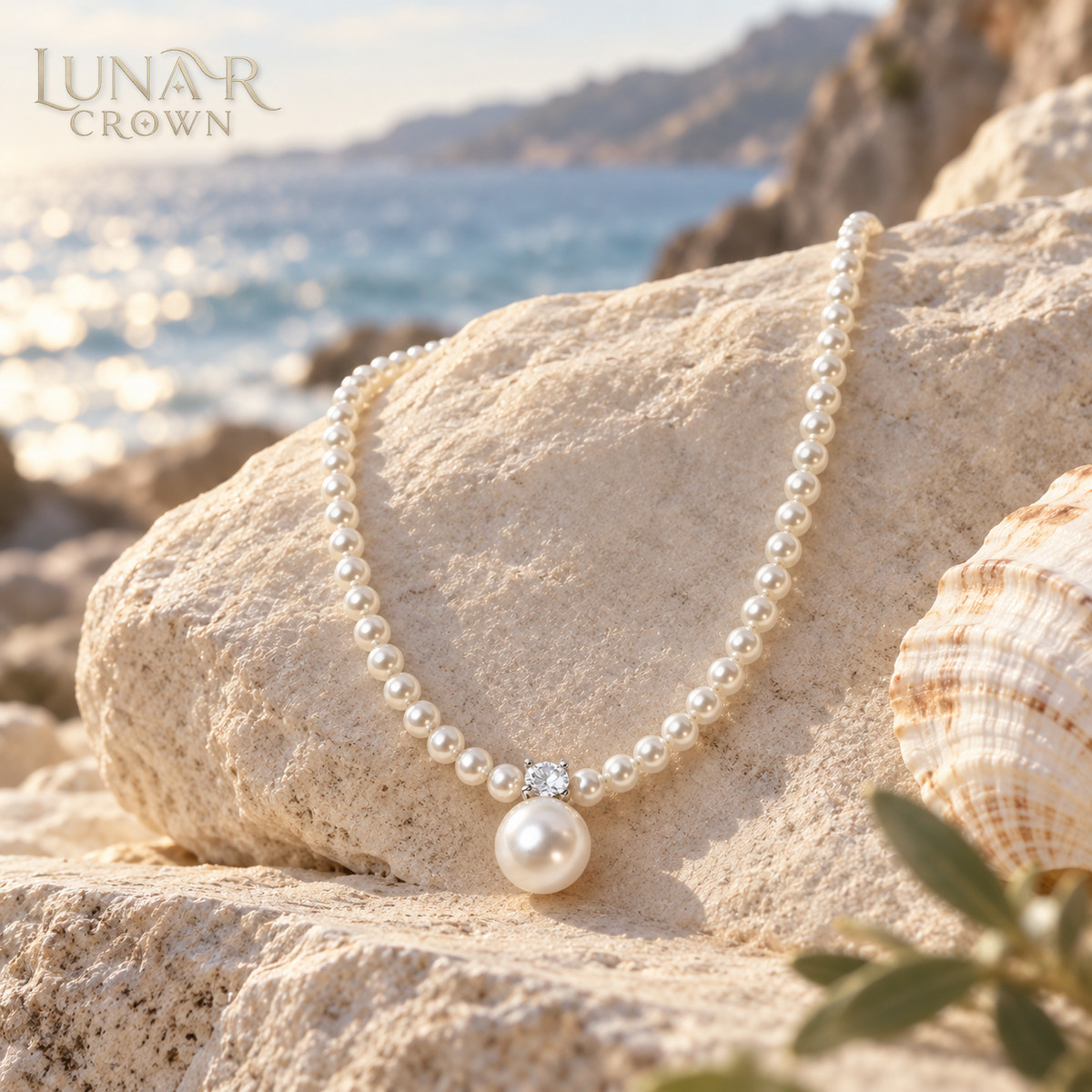 Pearl Bead Pendant Necklace — White