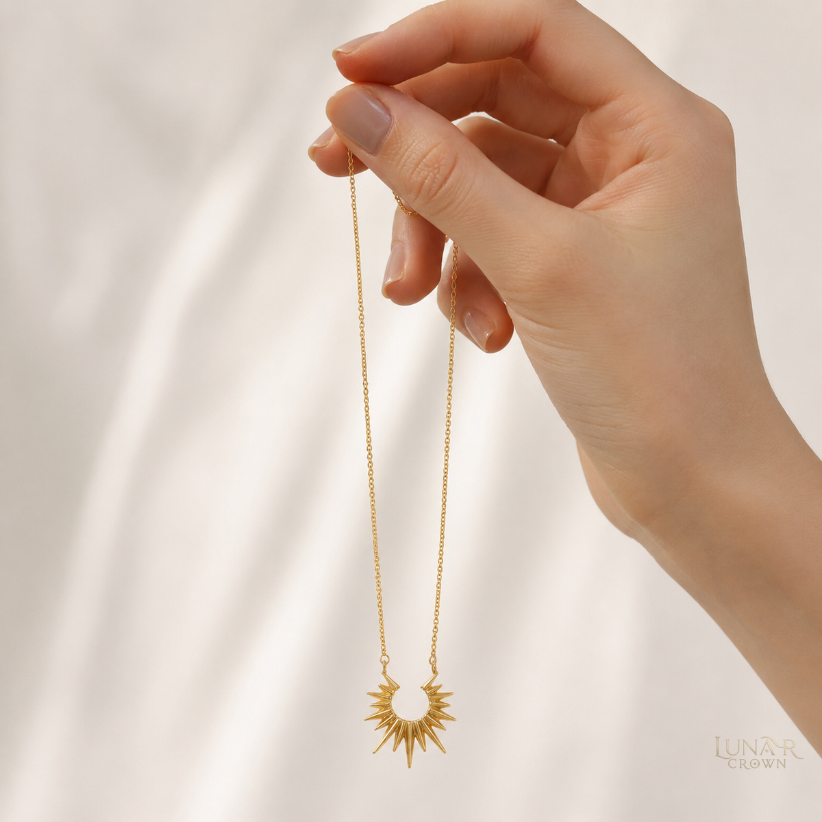 Half Sun Pendant Necklace — Gold Tone