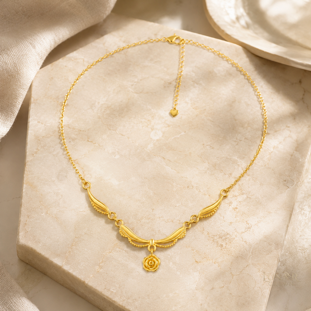 Rose Pendant Necklace — Gold Tone