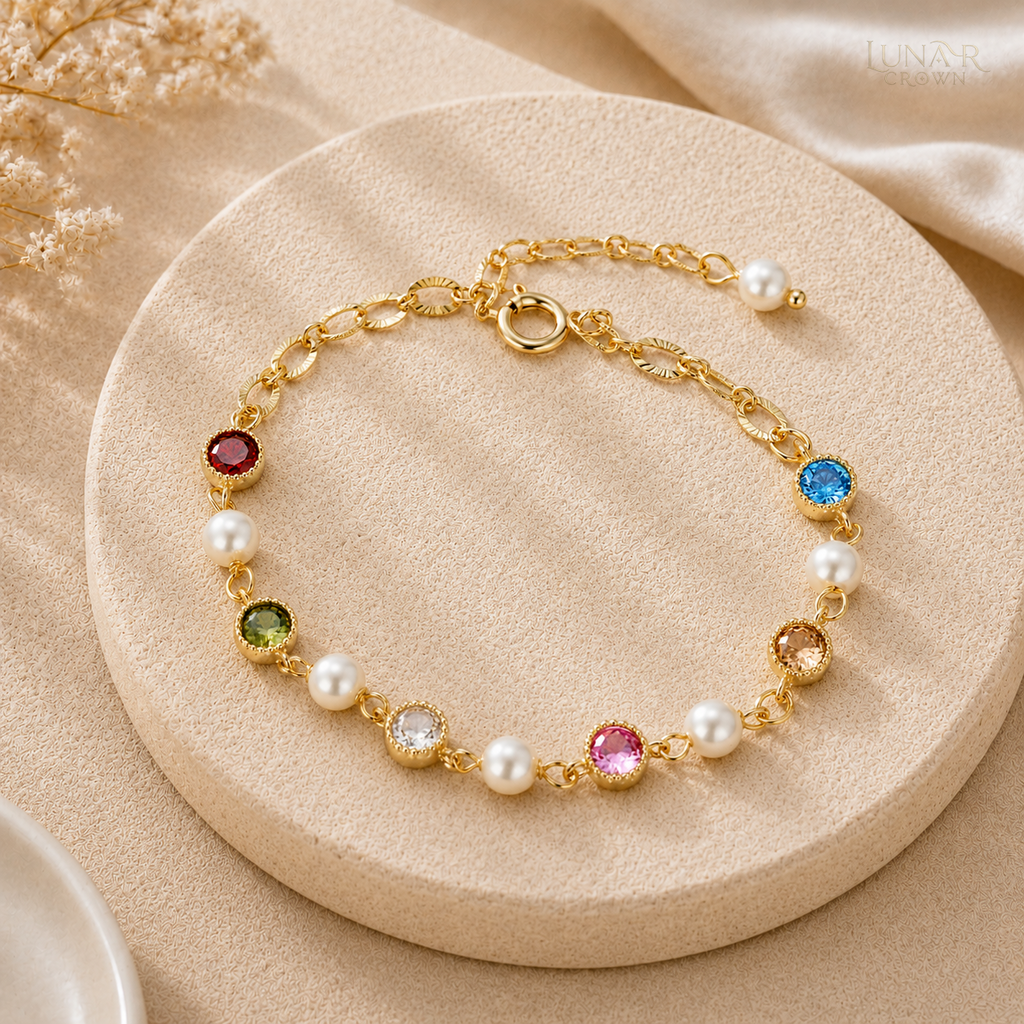Colorful Bead Bracelet — Gold Tone