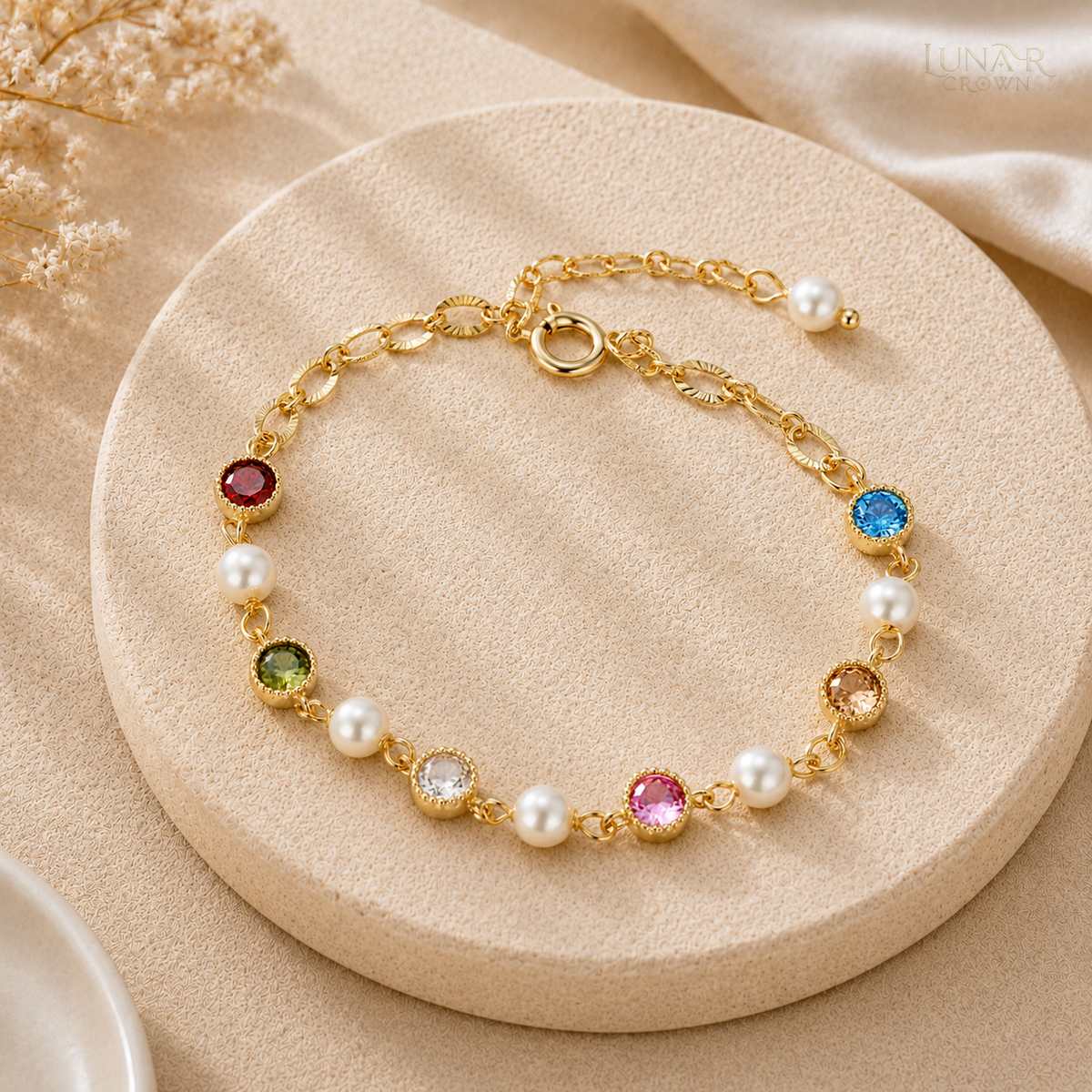 Colorful Bead Bracelet — Gold Tone