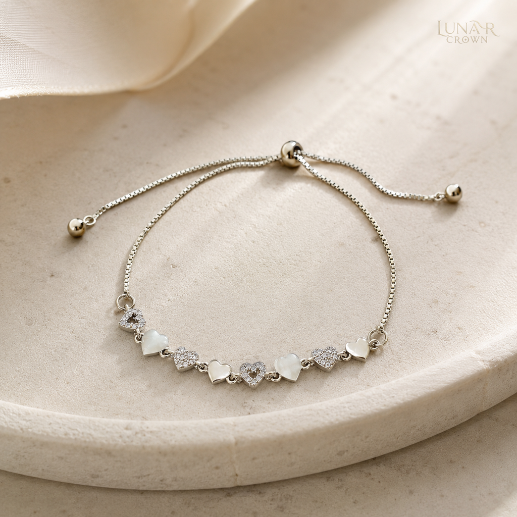 Adjustable Heart Bracelet — Silver Tone