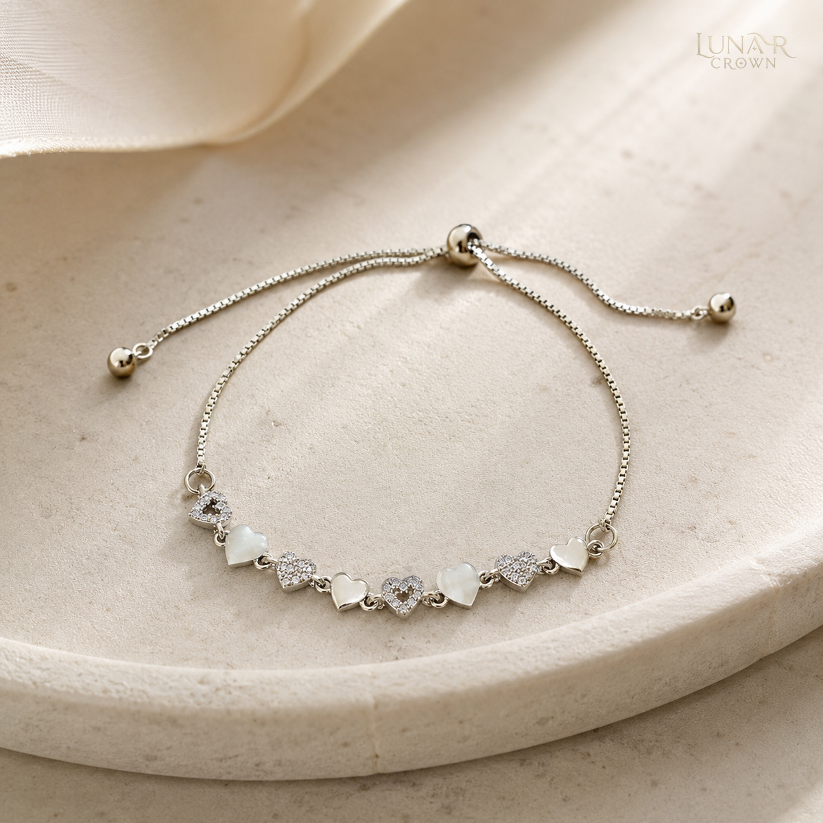 Adjustable Heart Bracelet — Silver Tone
