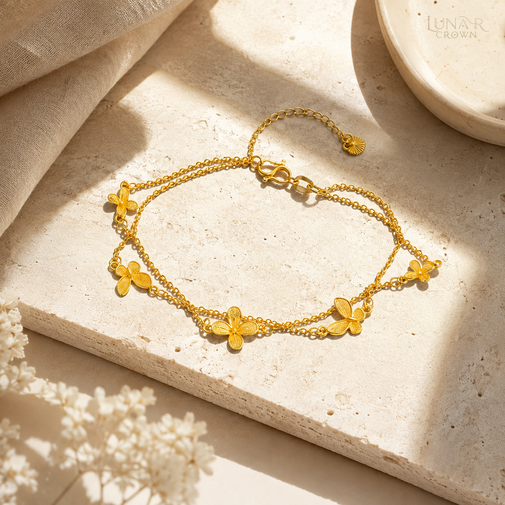 Double-Layer Butterfly Bracelet — Gold Tone