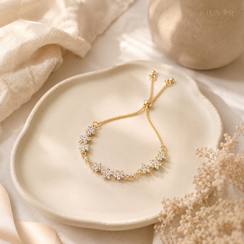 Adjustable Floral Bracelet — Gold Tone