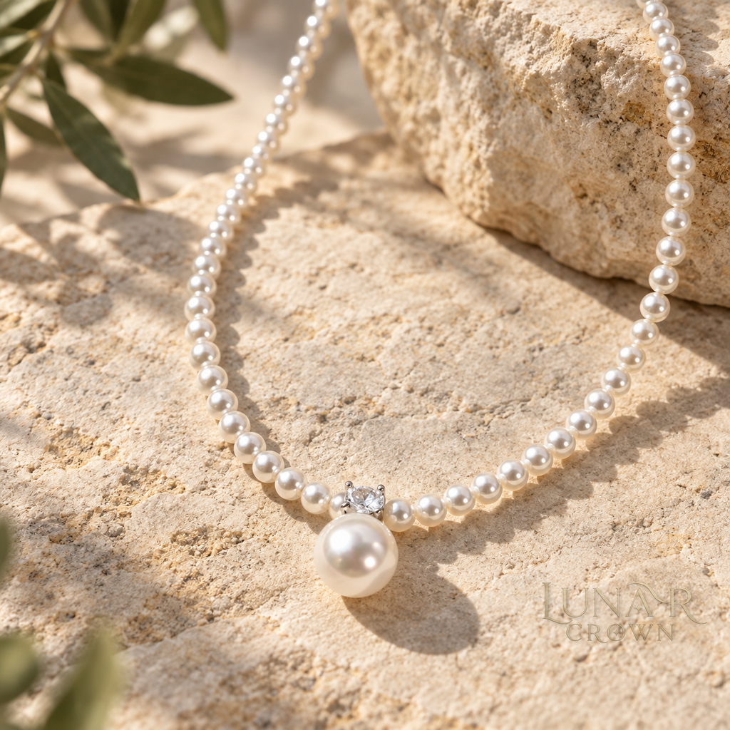 Pearl Bead Pendant Necklace — White