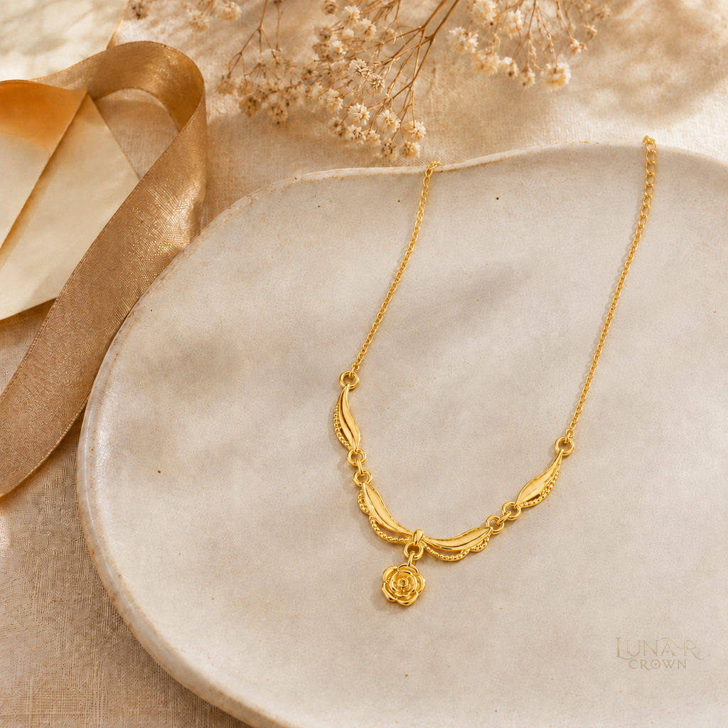 Rose Pendant Necklace — Gold Tone