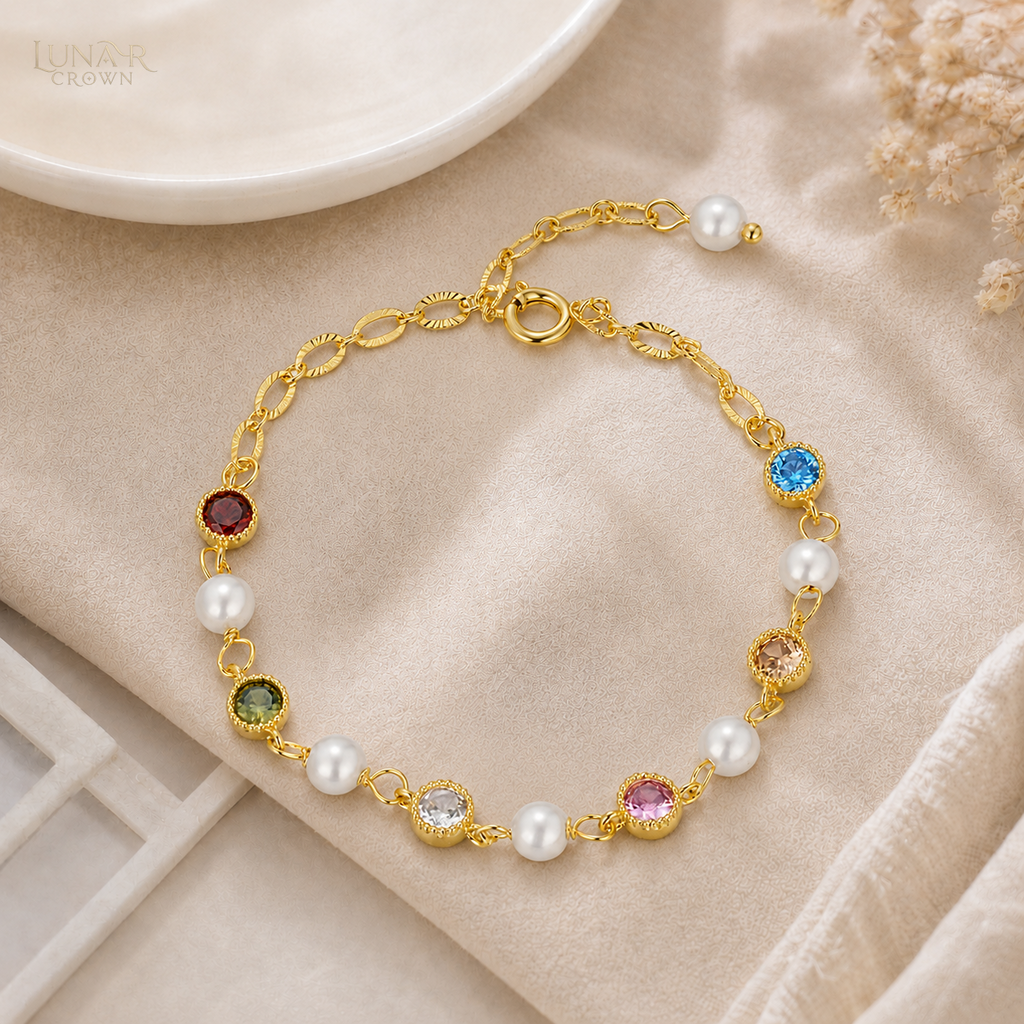 Colorful Bead Bracelet — Gold Tone