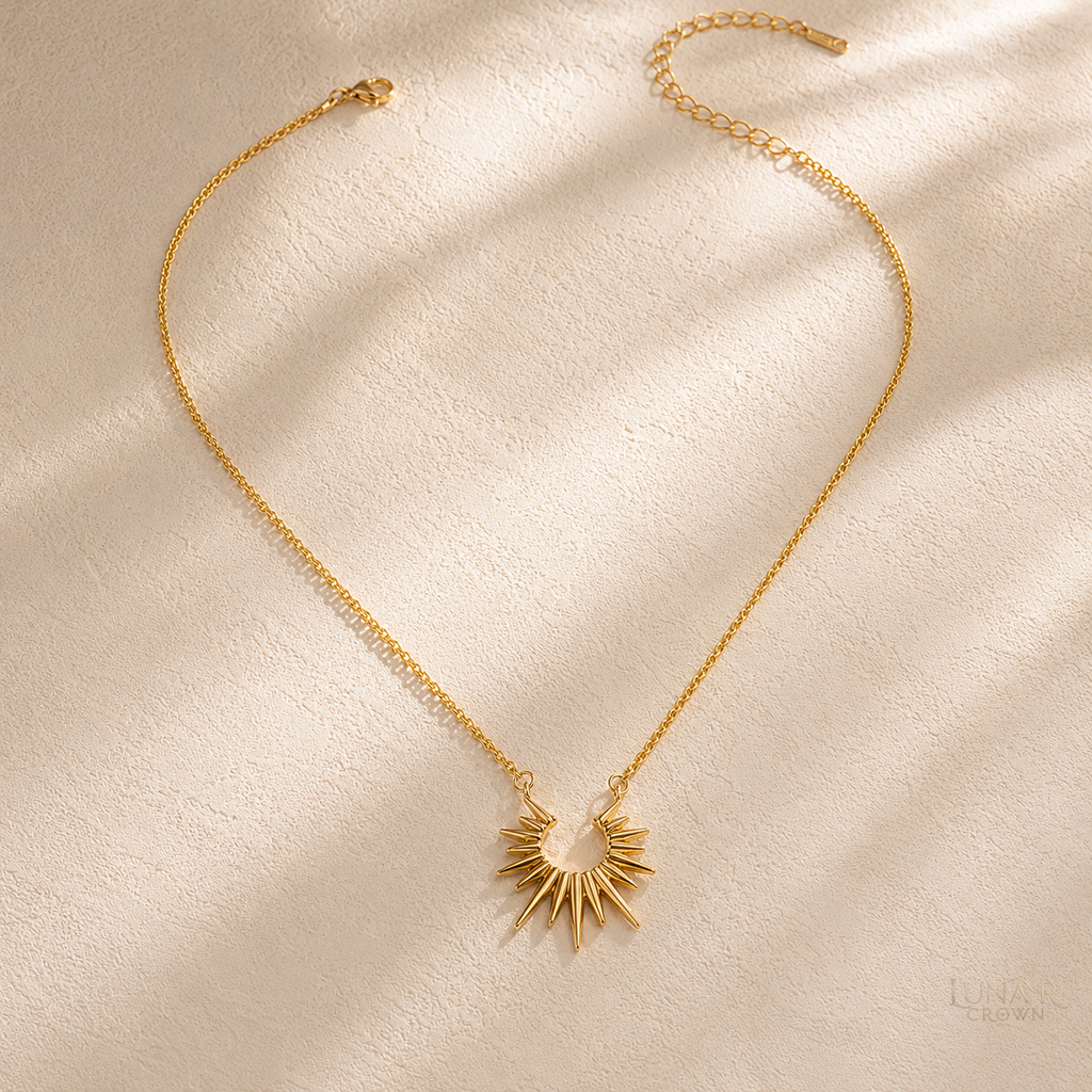 Half Sun Pendant Necklace — Gold Tone