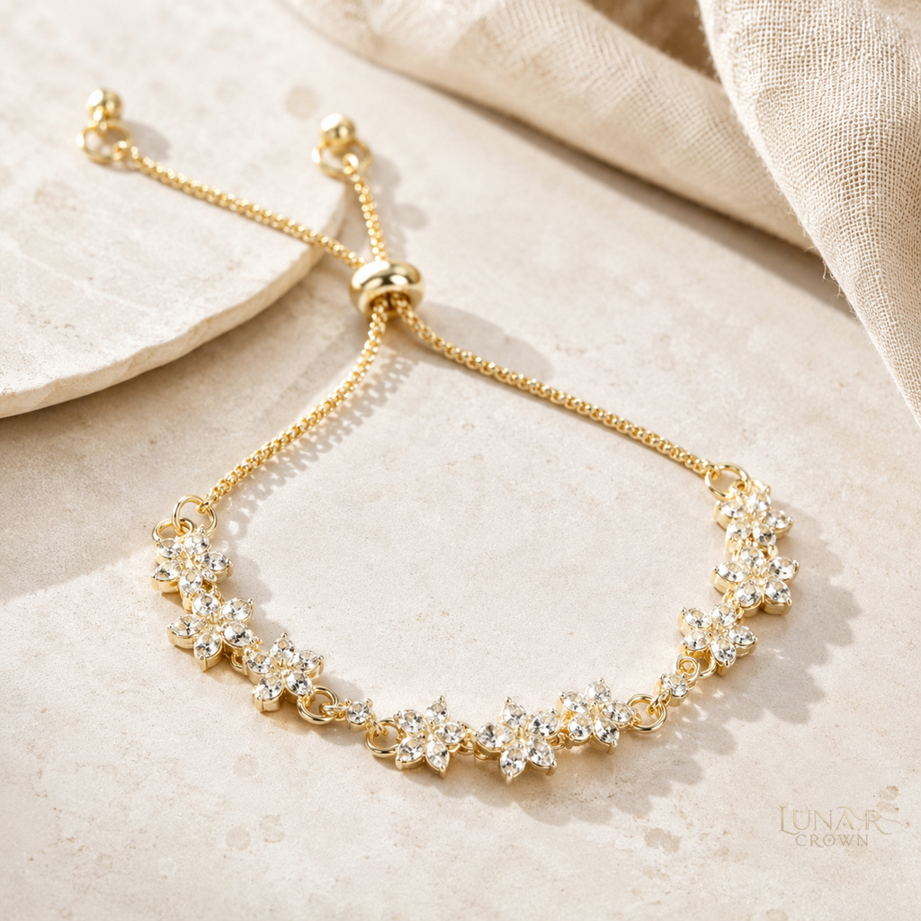 Adjustable Floral Bracelet — Gold Tone