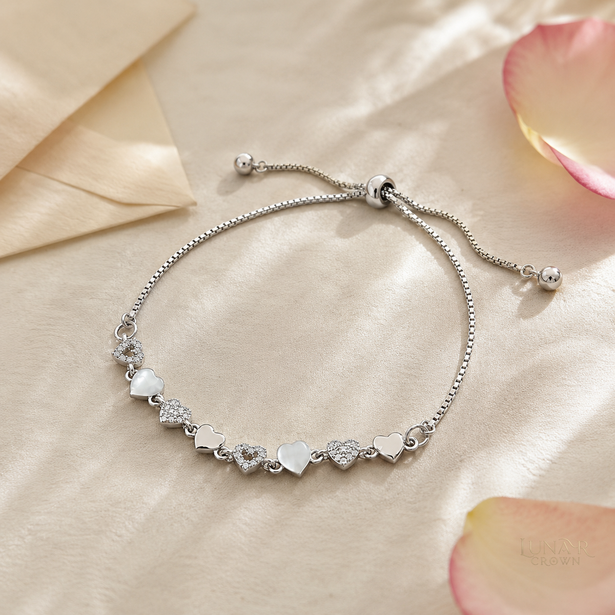 Adjustable Heart Bracelet — Silver Tone